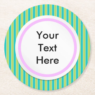 Green Stripes Round Paper Coaster