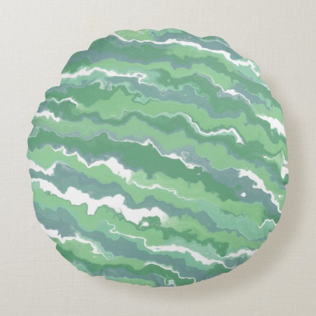 Green Stripes Round Pillow (Front)