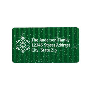 Green Stripes Snowflake - Address Label