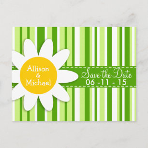Green Stripes; Striped; Daisy Announcement Postcard