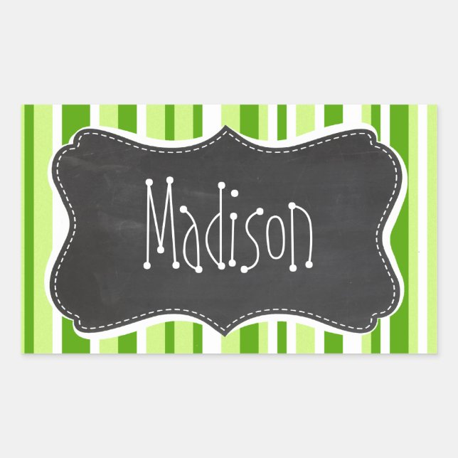 Green Stripes; Striped; Vintage Chalkboard Sticker (Front)