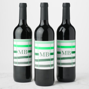 green stripes thick monogram add name title letter wine label