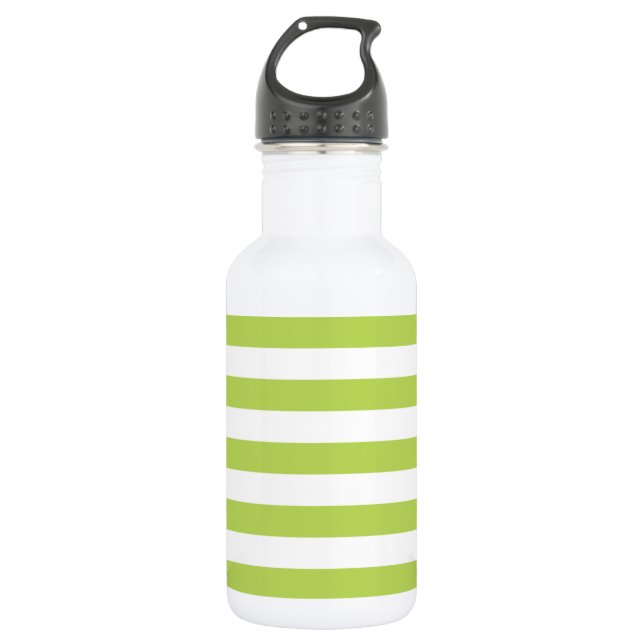 Green Stripes, White Stripes, Striped Pattern 532 Ml Water Bottle (Front)