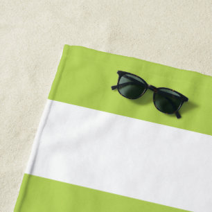 Green Stripes, White Stripes, Striped Pattern Beach Towel