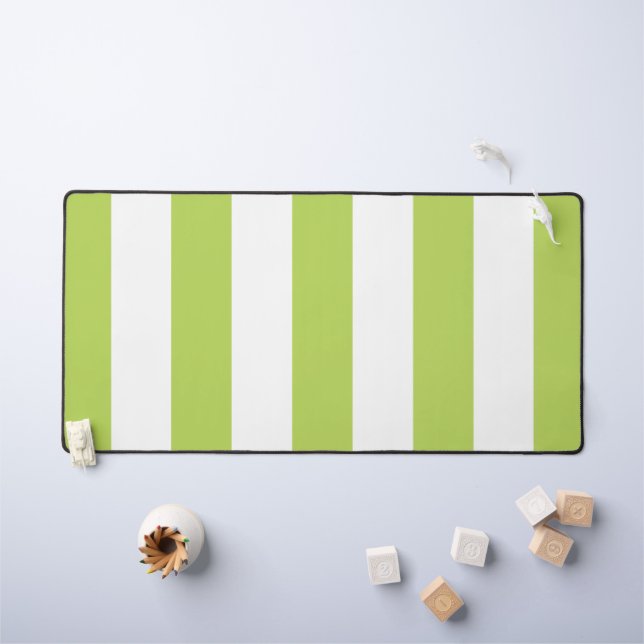 Green Stripes, White Stripes, Striped Pattern Desk Mat (Kids Table)