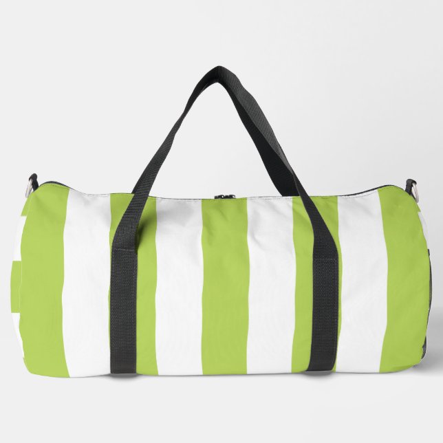 Green Stripes, White Stripes, Striped Pattern Duffle Bag (Front)