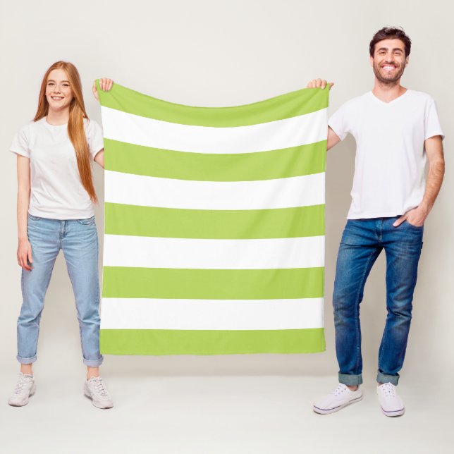 Green Stripes, White Stripes, Striped Pattern Fleece Blanket (In Situ)