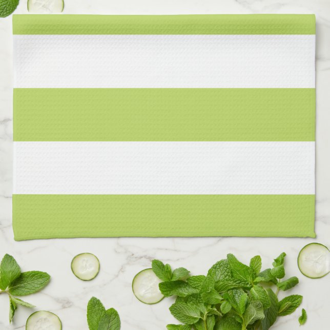 Green Stripes, White Stripes, Striped Pattern Kitchen Towel (Folded)