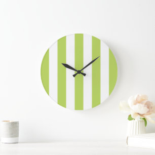 Green Stripes, White Stripes, Striped Pattern Large Clock