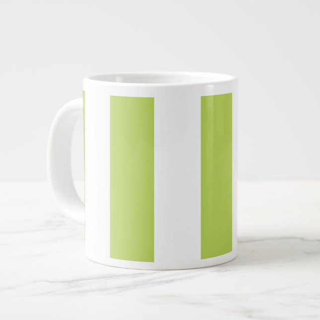 Green Stripes, White Stripes, Striped Pattern Large Coffee Mug (Front Left)