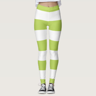 Green Stripes, White Stripes, Striped Pattern Leggings