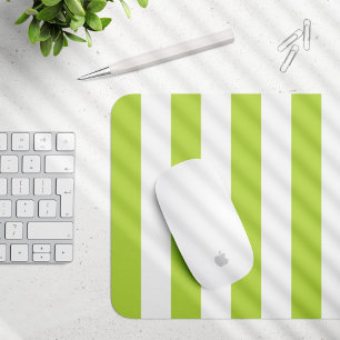 Green Stripes, White Stripes, Striped Pattern Mouse Pad