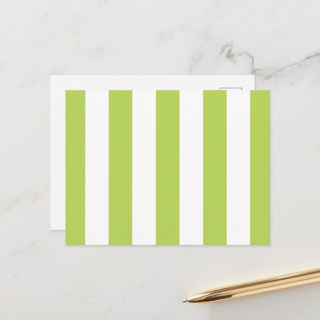 Green Stripes, White Stripes, Striped Pattern Postcard (Front/Back In Situ)