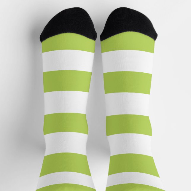 Green Stripes, White Stripes, Striped Pattern Socks (Top)