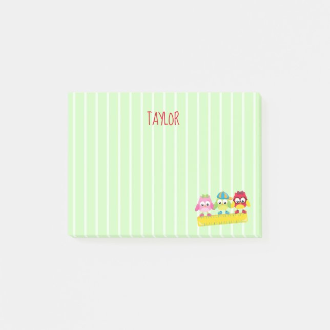 Green Stripes with cute owls Post-it Notes (Front)