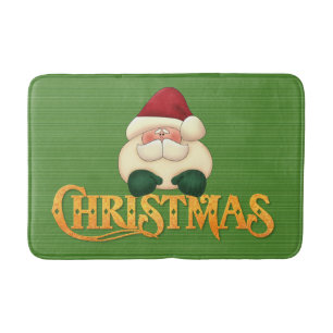 Green Stripes with Gold Christmas and Santa Bath Mat