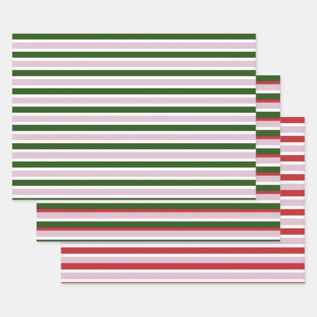 Green Stripes Wrapping Paper Flat Sheet Set of 3 (Set)