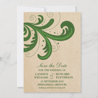 Green Stylish Swirls Save the Date Invite