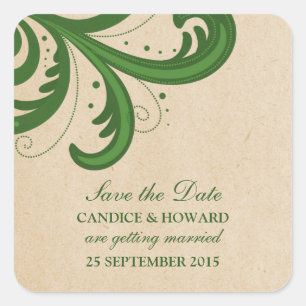 Green Stylish Swirls Save the Date Stickers