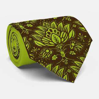 green stylized floral print tie