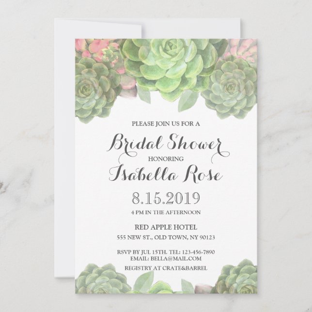 Green Succulent Bridal Shower Cards (Front)