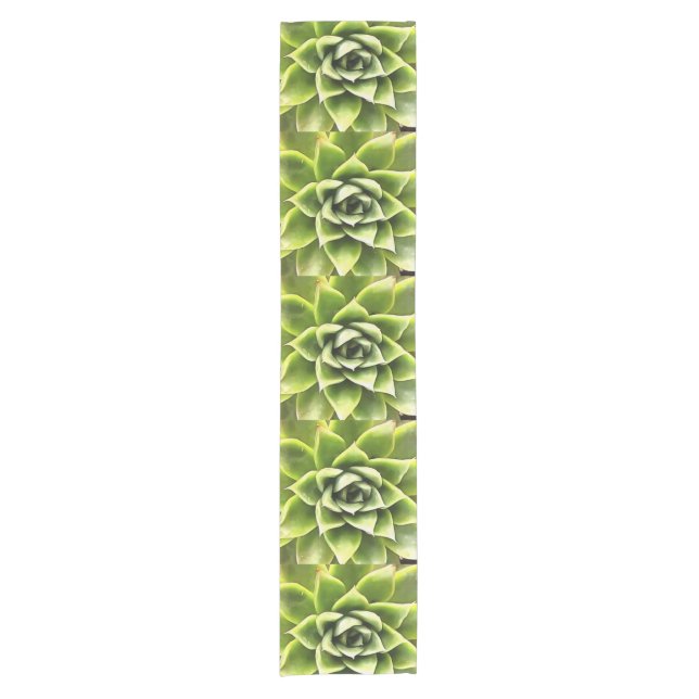 Green Succulent Close Up Cacti Art Short Table Runner (Front)