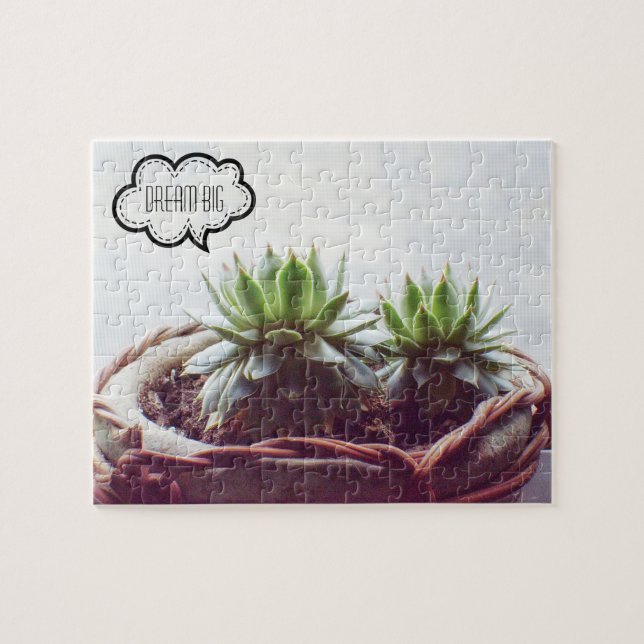 Green Succulent Dream Big Phrase Jigsaw Puzzle (Horizontal)
