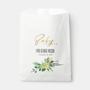 GREEN SUCCULENT FOLIAGE WATERCOLOR BABY SHOWER FAVOUR BAG