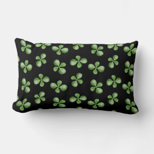 Green Succulent Leaves on Black Lumbar Pillow