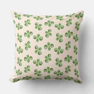 Green Succulent Leaves on Light Beige Throw Pillow