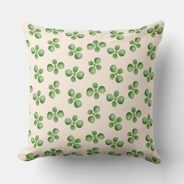 Green Succulent Leaves on Light Beige Throw Pillow (Front)