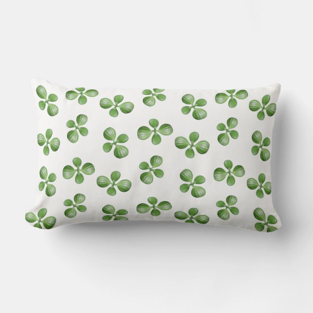 Green Succulent Leaves on White Lumbar Pillow (Front)
