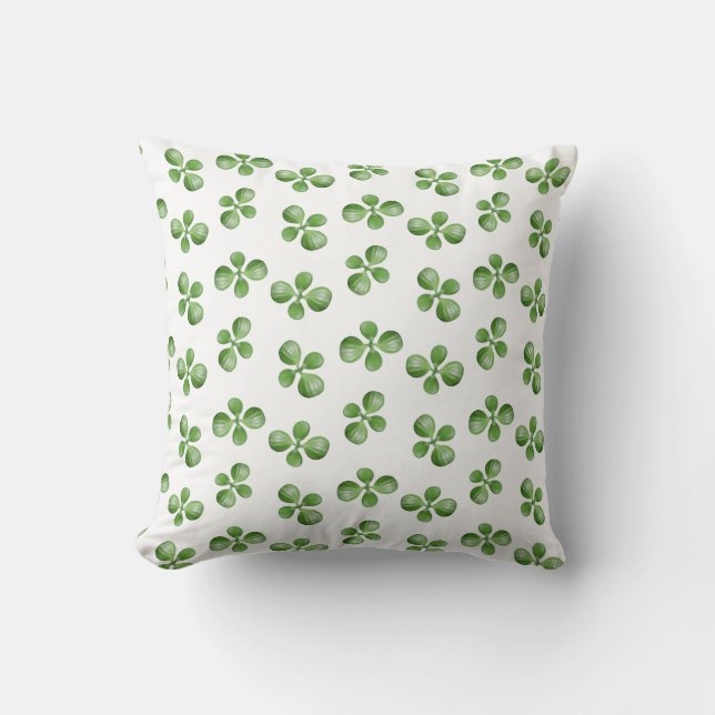 Green Succulent Leaves on White Throw Pillow (Front)