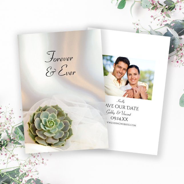 Green Succulent on White Wedding Save The Date (Creator Uploaded)