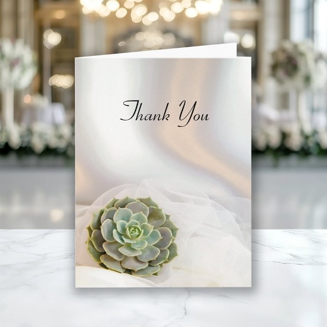 Green Succulent on White Wedding Thank You Card (Creator Uploaded)