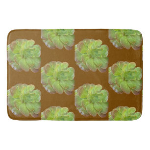 Green Succulent Pattern Earthy Brown Bath Mat