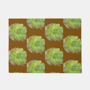 Green Succulent Pattern Earthy Brown Door Mat