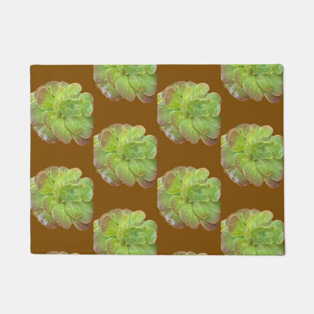 Green Succulent Pattern Earthy Brown Door Mat (Front)