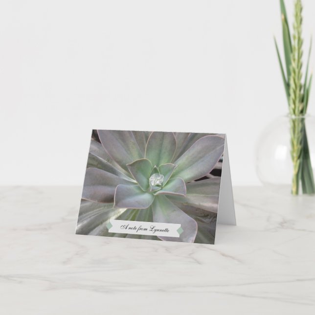 Green Succulent Personalized  Note Card (Front)