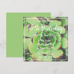 Green Succulent Photo 50th Birthday Invitation
