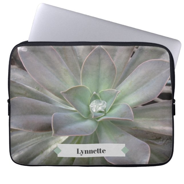 Green Succulent Photograph Personalized Laptop Sleeve (Front)