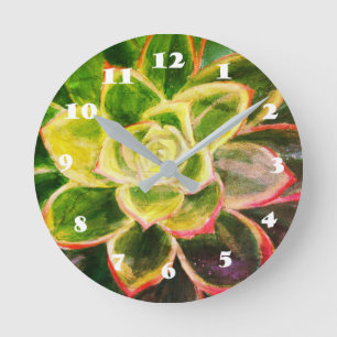 Green Succulent Plant Art Wall Clock