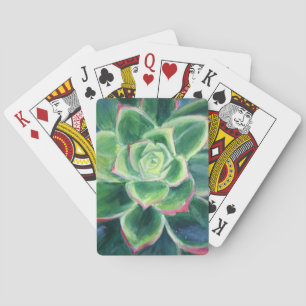 Green Succulent Plant Painting Playing Cards