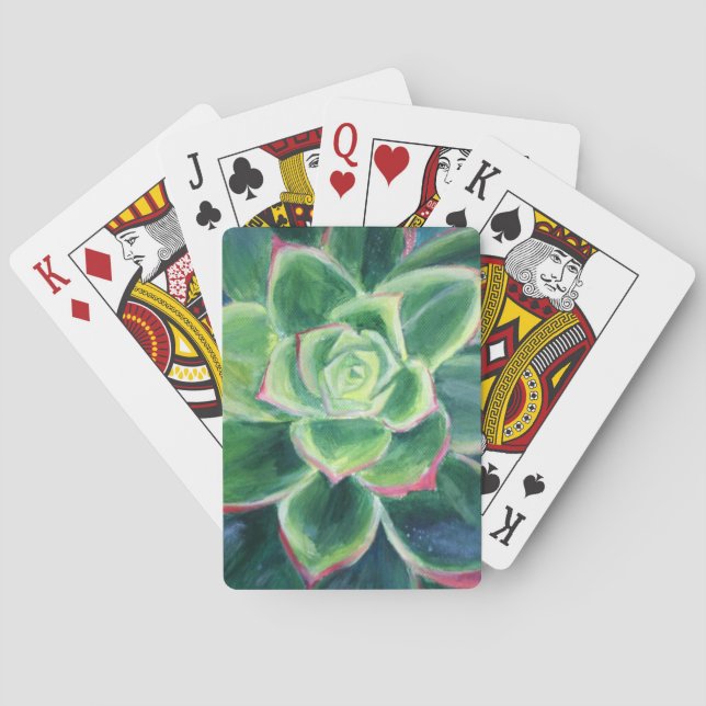 Green Succulent Plant Painting Playing Cards (Back)