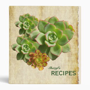 Green Succulent Vintage Personalized Recipe Binder