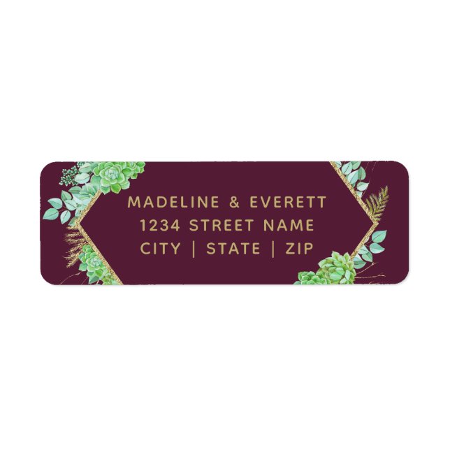Green Succulents Gold Frame Mariage Adresse de ret (Devant)