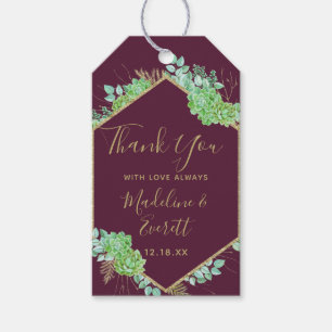 Green Succulents Gold Frame Wedding Thank You Gift Tags