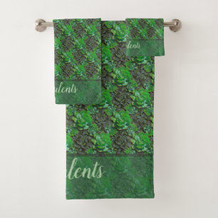Green Succulents Lattice Pattern Bath Towels