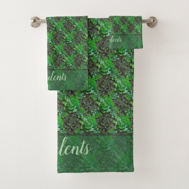 Green Succulents Lattice Pattern Bath Towels (Insitu)