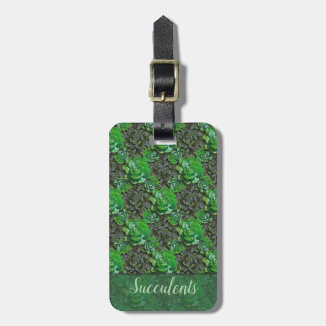 Green Succulents Lattice Pattern Luggage Tags (Front Vertical)